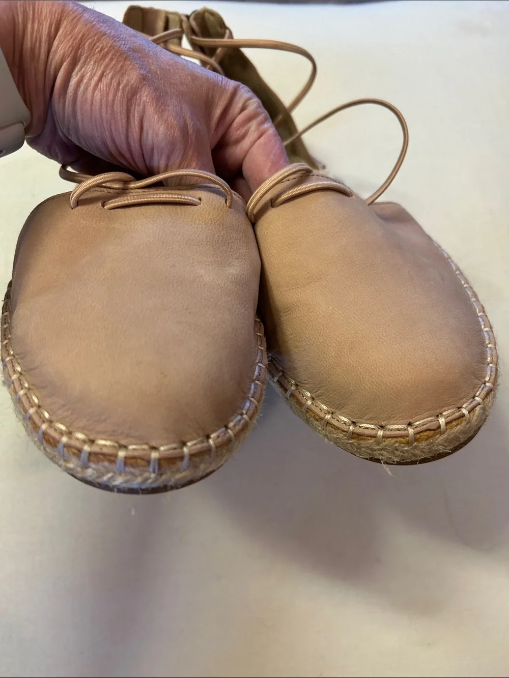Eileen Fisher Tan Leather Espadrille Lace-Up Flats